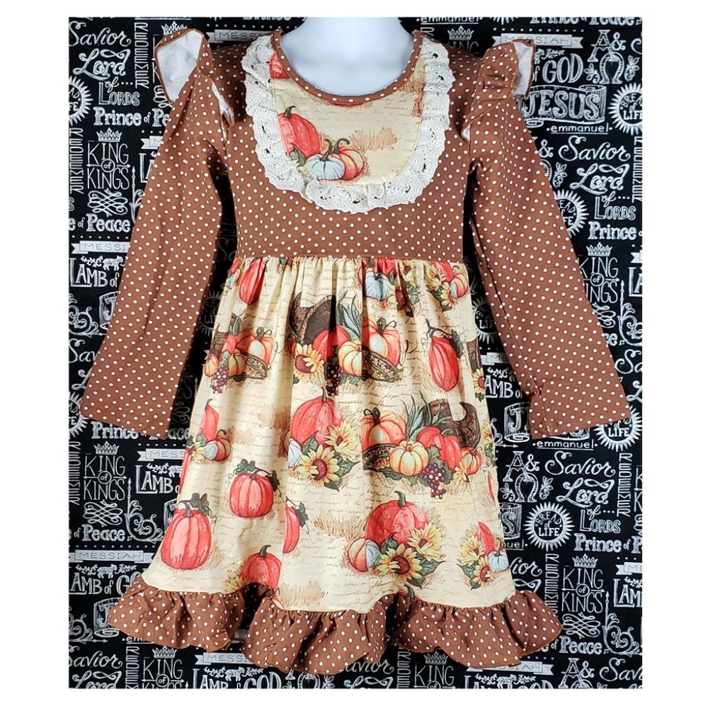 Fall Pumpkin Harvest Thanksgiving Dress NEW 5-6 - Picture 2 of 15